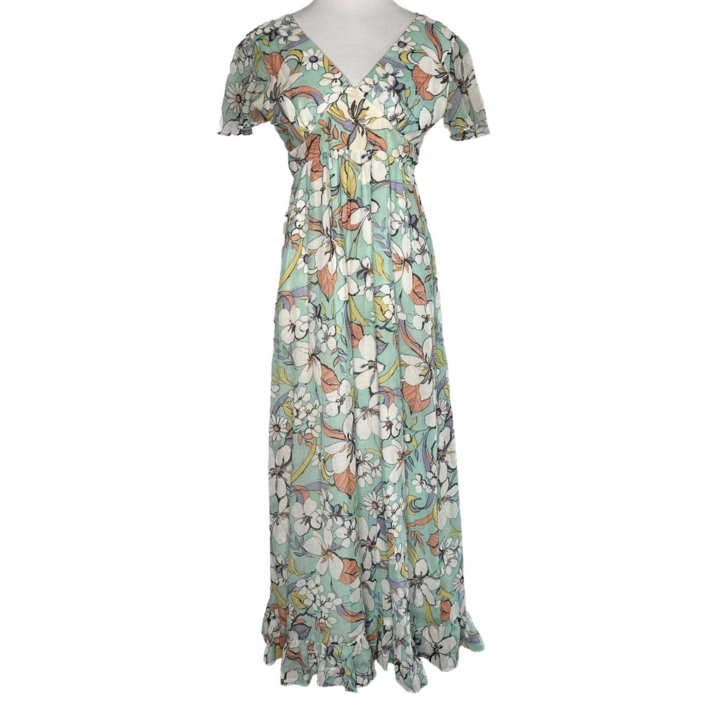 Vintage 60s 70s Maxi Dress S 9 Adele Jones Cali Coquette Coastal Flutter Floral